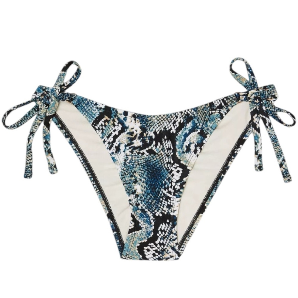 Shade & Shore Women's Side-Tie Cheeky Bikini Bottom Blue Snake Print Sz L(12-14) - Picture 3 of 7